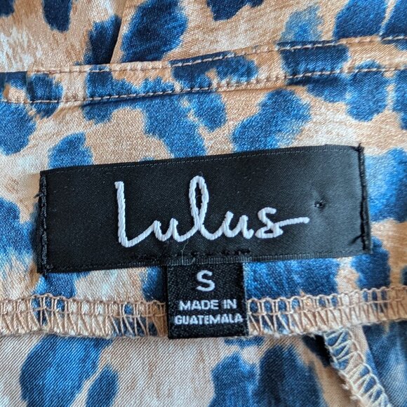 Lulu’s Global Icon Tan & Navy Blue Leopard Print Satin Midi Skirt Size Small - Picture 6 of 11